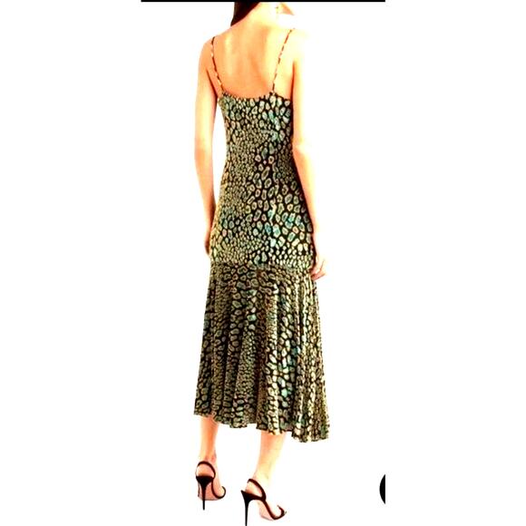 Caroline Constas Metallic Leopard Print Dress Midi Sz Lg Romantic Luxury Sexy - Picture 2 of 10